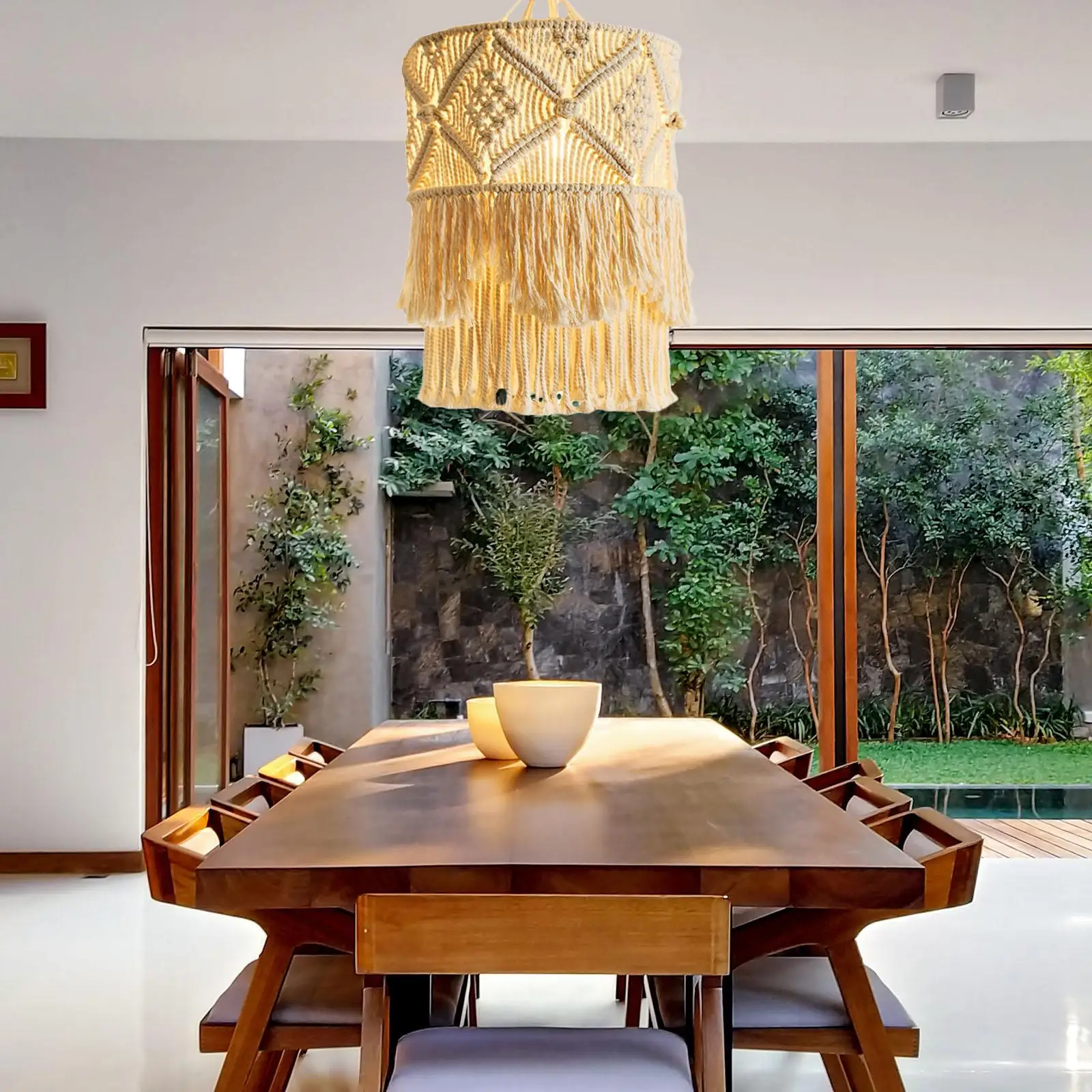 

Nordic Macrame Woven Tapestry Lampshade Boho Hanging Lamp Cover Ceiling Pendant Light for Home Bedroom Chandeliers Decorative