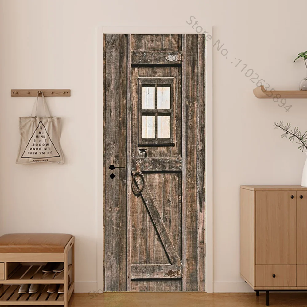 Deursticker / poster cartoon stijl houten deur Kopen? Stickers v.a. 0