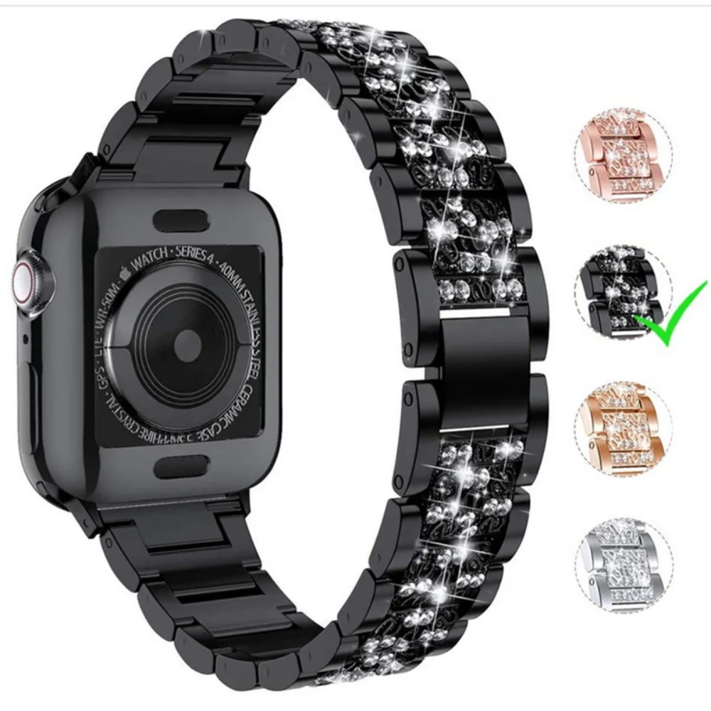 

Metal Strap for Apple Watch Band 44mm 40mm 45mm 41mm 42mm 38mm New Diamond Bracelet for iWatch Series 7 6 5 4 3 SE 8 Ultra 49mm
