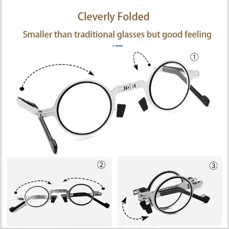 Folding Anti Blue-ray  Reading Glasses for Women Fashionable Cat Eye Round Frame Portable Ultra-thin Reading Glasses for Men