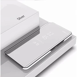 Mirror Cover Smart View Leather Magnetic Book Stand Case - Reflective Design and Durable Protection for Samsung A17 (Silver 03)