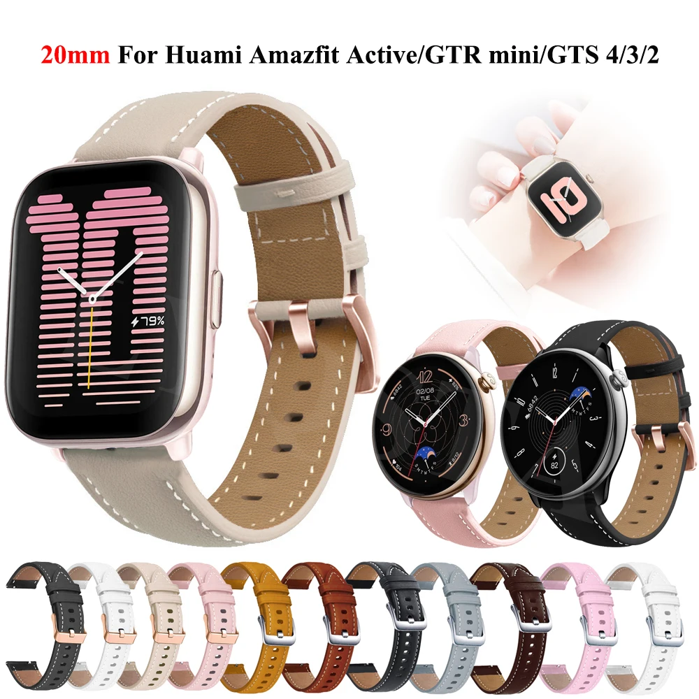 

New 20mm Leather strap For Huami Amazfit Active GTR Mini Bracelet For Xiaomi Amazfit GTS 4 Mini/3 2/Bip 3/U Pro/GTR 42mm/Bip S