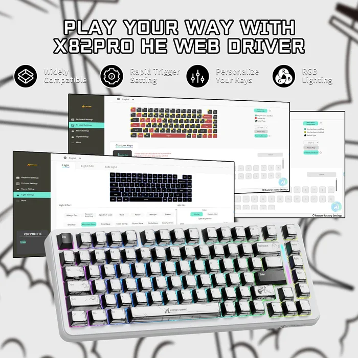 ATTACK SHARK X82PRO HE 마그네틱 스위치 키보드 75% 8K RGB 핫스왑 가능 PBT 트리플 모드 게이머용