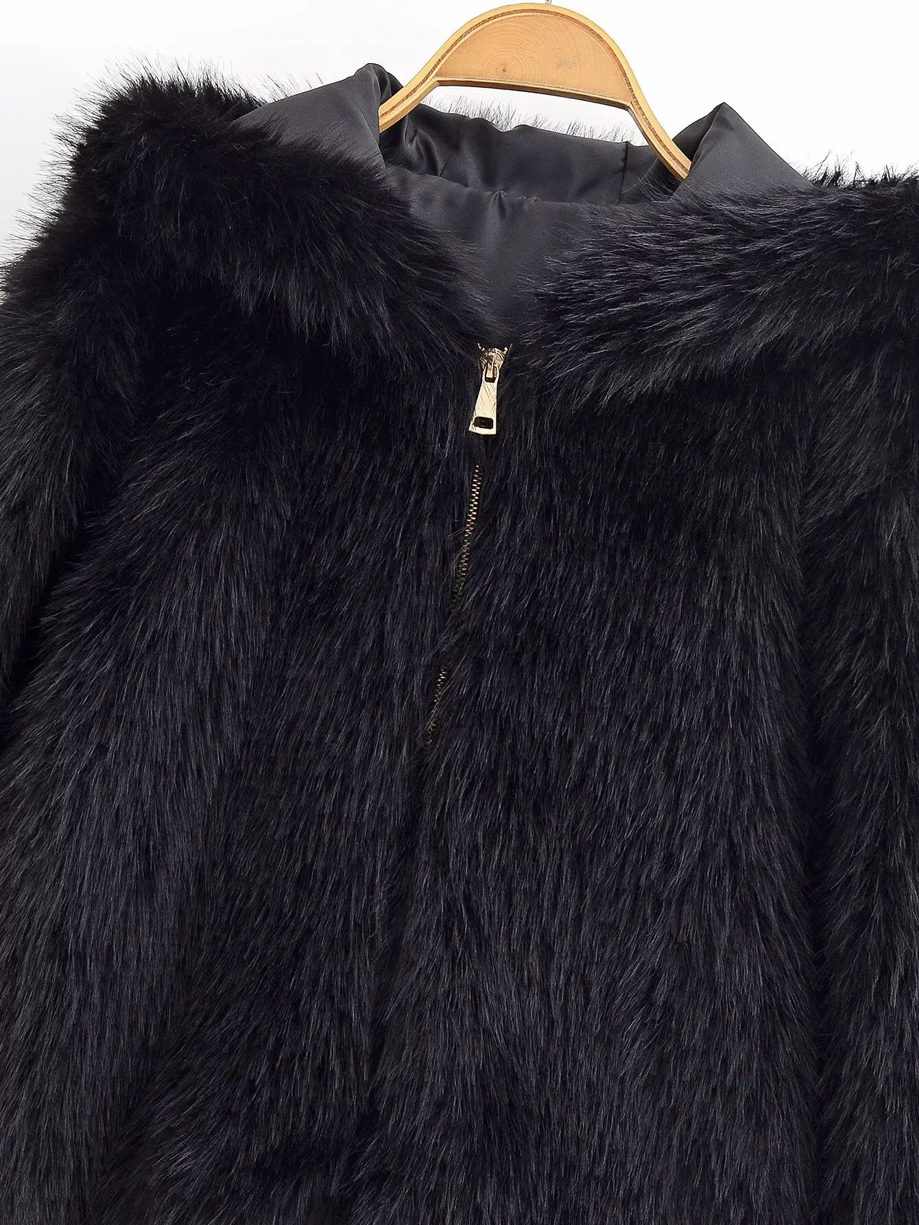 Women Chic Fashion Black Hooded Faux Fur Jacket Coat Female Autumn Winter Warm Fluffy Fur Overcoat Lady Jackets Streetwear