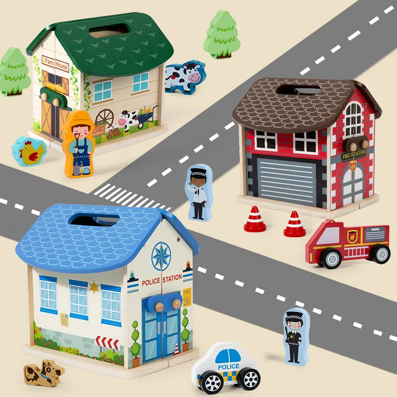 子供のためのシミュレーションファームファイア警察のシーン、タウンテーマパズル、創造的なdiy、手作りのプレイハウス、男の子と女の子のためのインタラクティブなおもちゃ