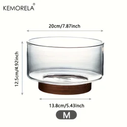 Elegant Glass Fruit and Salad Bowl with Wooden Base - Stylish Snack and Storage Container for Home or Christmas Decor (M)