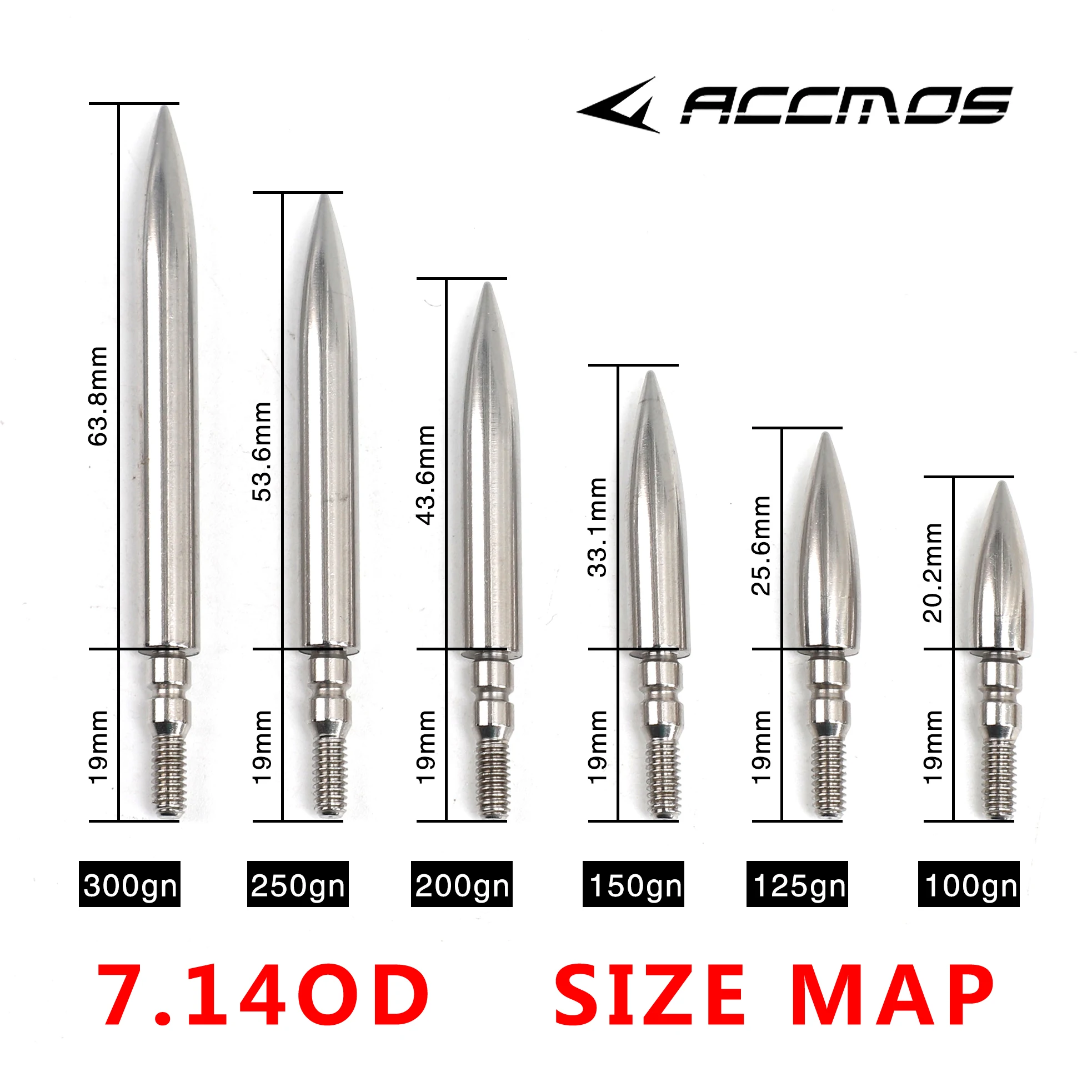 Archery Arrowhead with O Ring Rubber Washers 100 125 150 200 250 300gr OD 7.14/7.54/7.93mm Universal Thread Arrow Point 6pcs