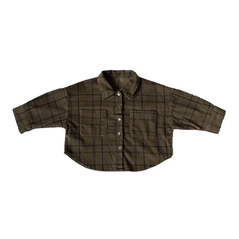 Spring autumn Boys and Girls corduroy plaid long sleeve shirts 1-6 years children vintage casual shirt Top