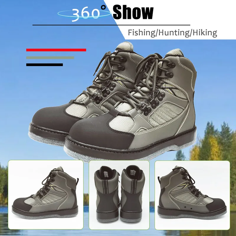 Fly Fishing Wading Shoes Felt Sole with Nails Reef Rock Fishing Boots Breathable Hunting Hiking Upstream Self-lock Lace Boots