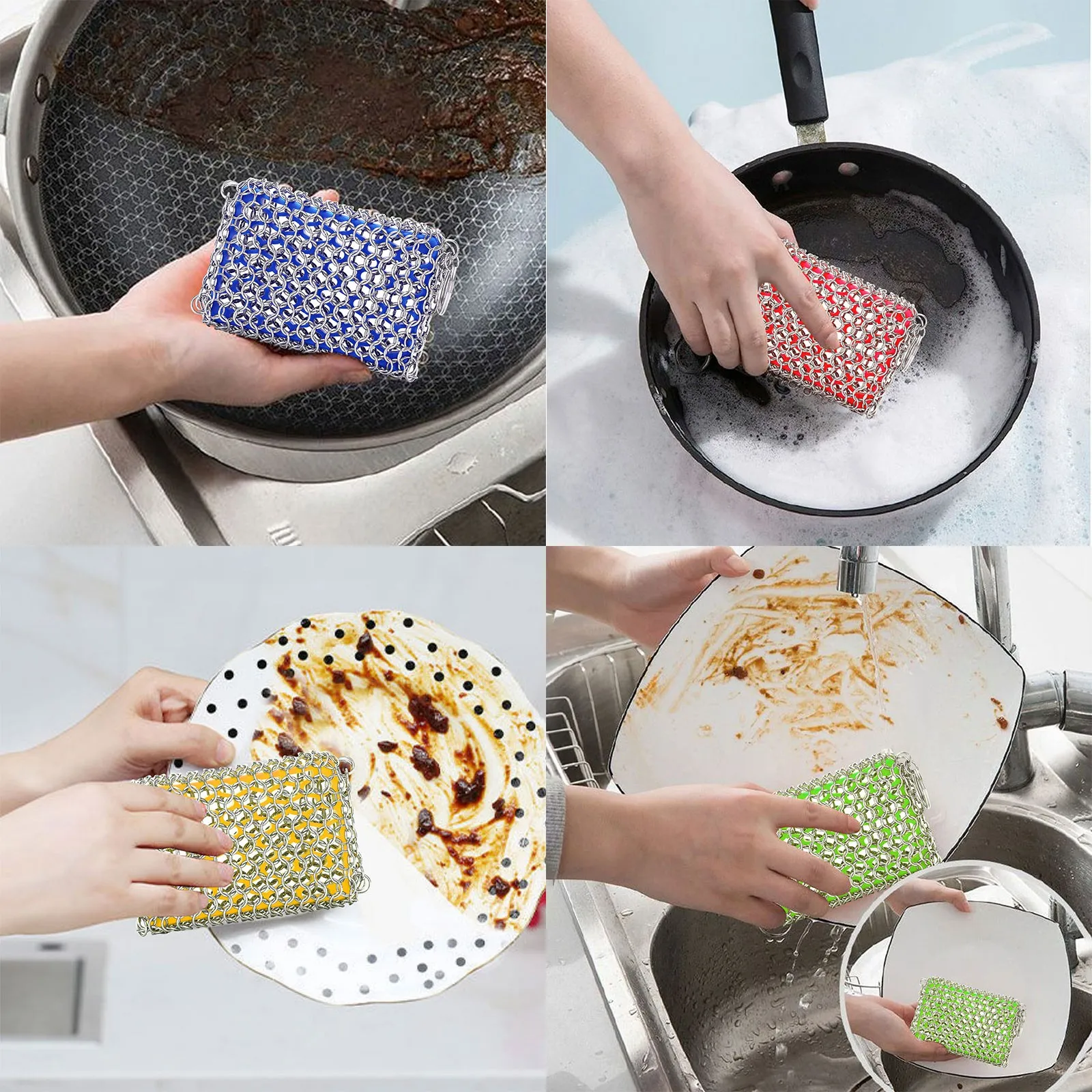 

Square Chainmail Scrubbing Pad Stainless Steel 316 Food Grade Silica Gel Washing Pot Brush Screen Oven Plate Brush Pot