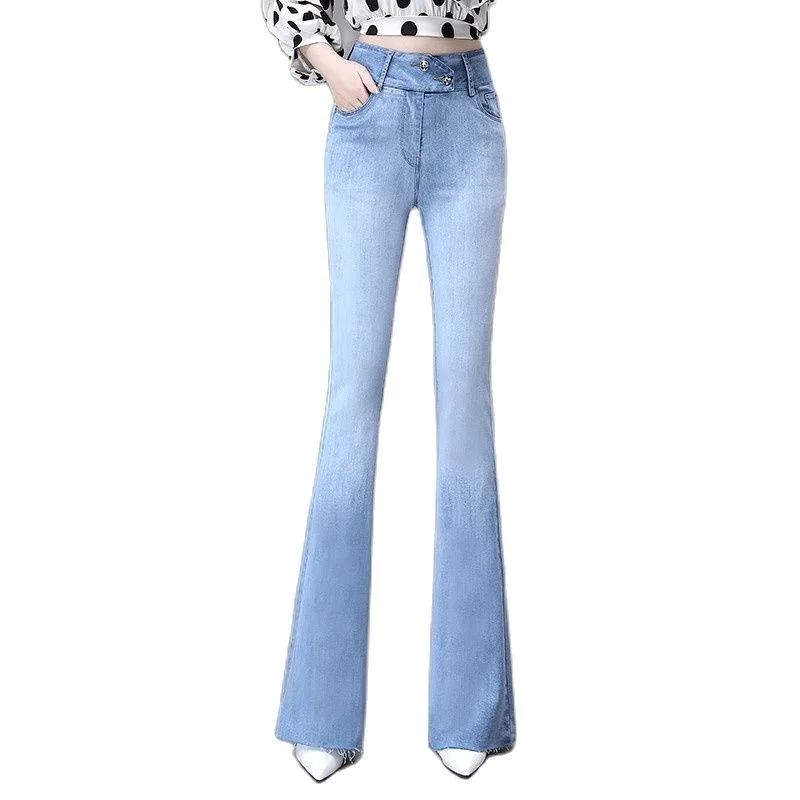 

Fashion Denim Micro-Flare Pants Ladies Spring Autumn 2023 New Slim Fit High Waist Wide Leg Trousers Casual Straight Pants H2361