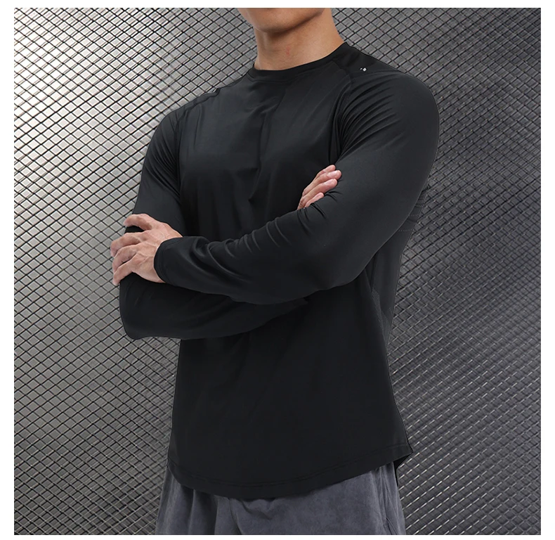 Men Compression Shirt - Long Sleeve Running Gym Top With Moisture Wicking Fabric