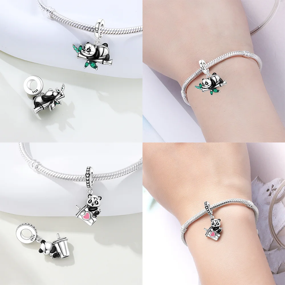  동물 시리즈 참 장식품 대나무 팬더 야광 보라색 나비 비즈 펜던트 DIY 오리지널 팔찌용 고급 보석 선물