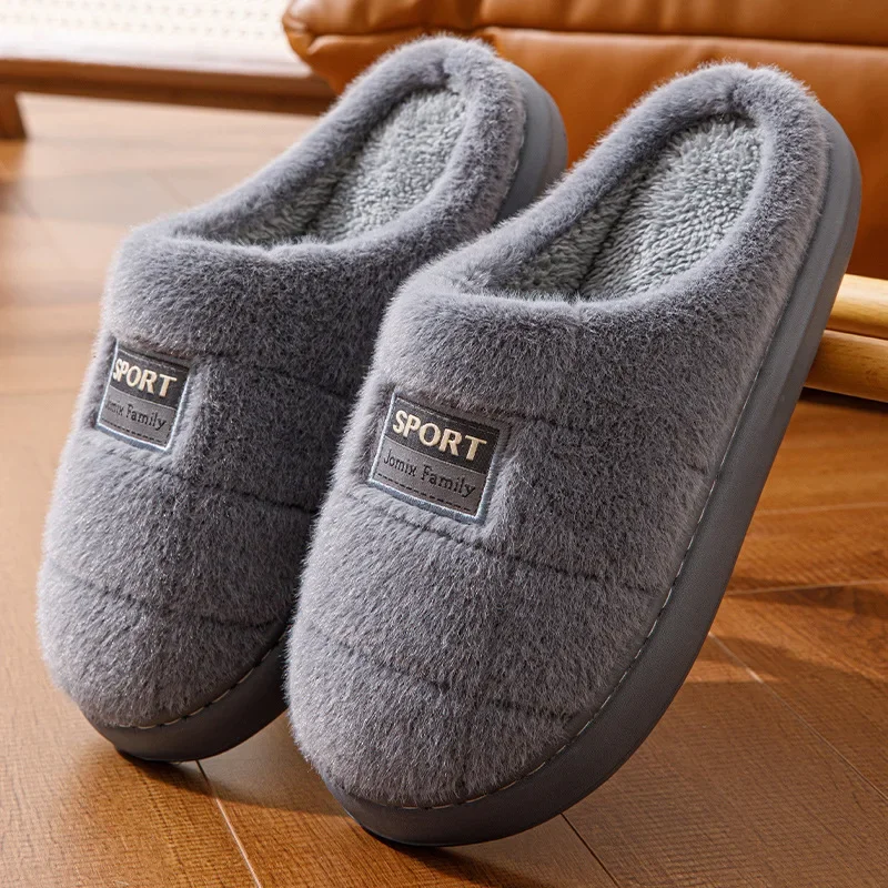 Men's Cotton Slippers Home Use Fleece-lined Thickened Plush Slippers Winter Warm Cotton Outer Wear