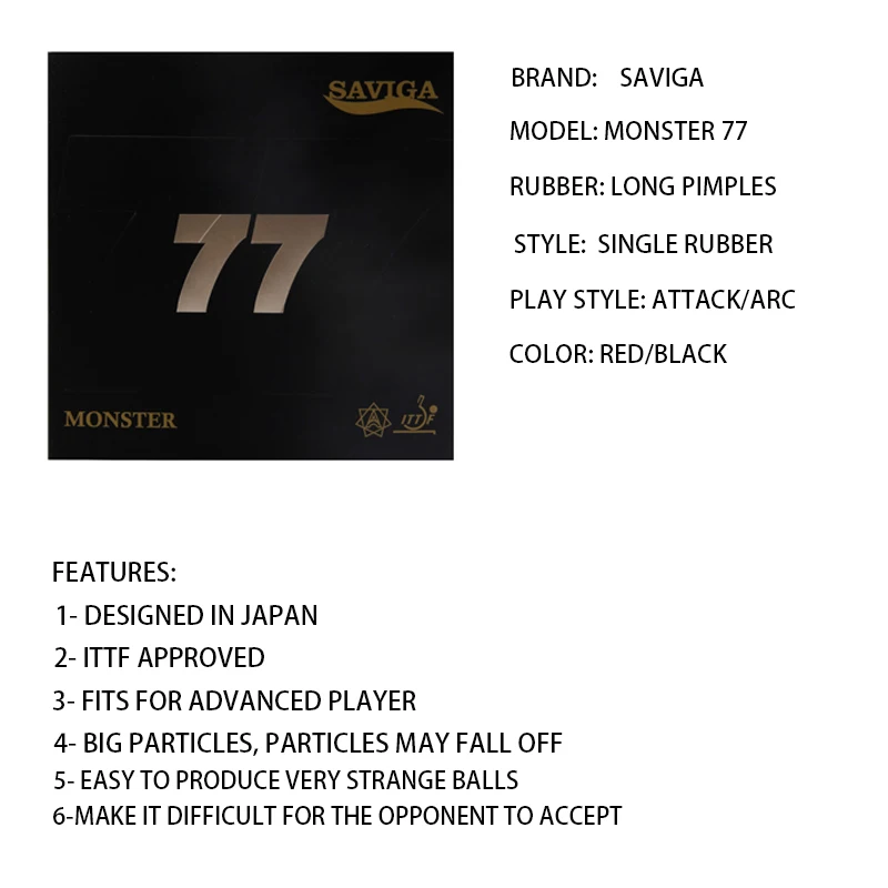 Description Picture 4 of itemSAVIGA 77 Monster Table Tennis Rubber Cured Medium Particle Long Pimples Offensive OX Ping Pong Rubber Good in Attack and Speed