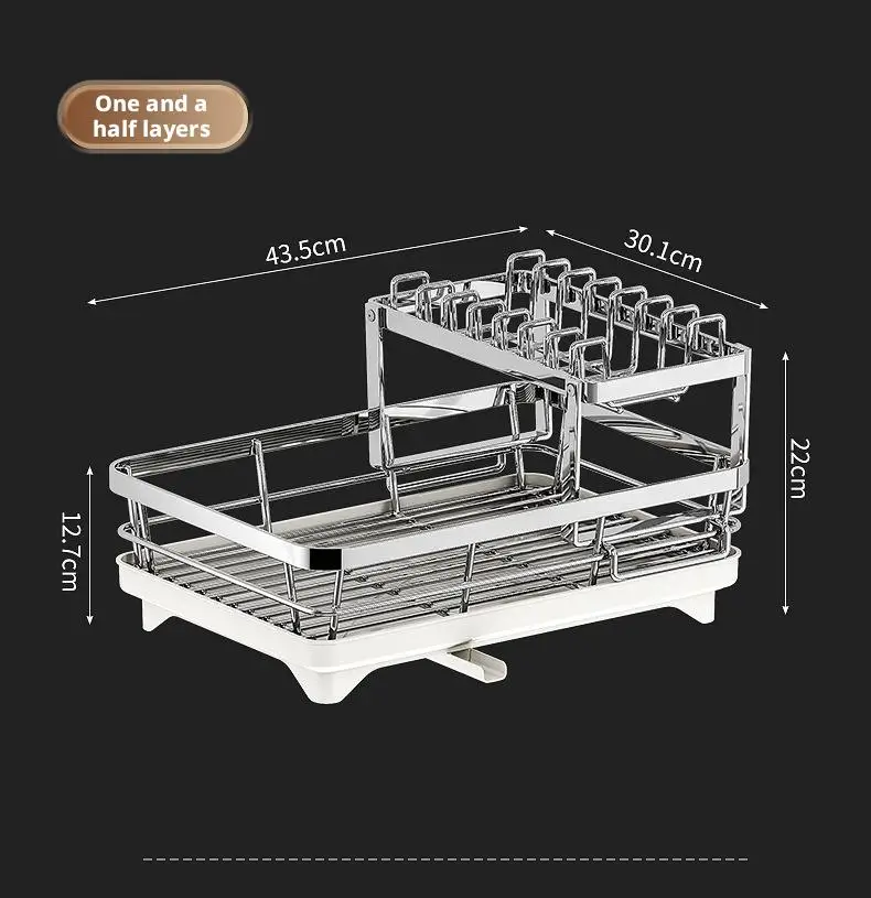 Dish Drying Rack - 2 Tier Stainless Steel Over Sink Shelf with Utensil Holder