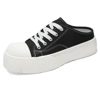 Black Thick Bottom Casual Shoes Men's Summer Large Size Leisure Derby Shoes Heightening Big Head Canvas Shoes Rubber Sole