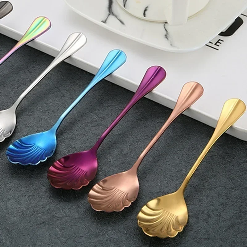 Stainless Steel Spoon Shell Shape Coffee Teaspoons Ice Cream Scoops
