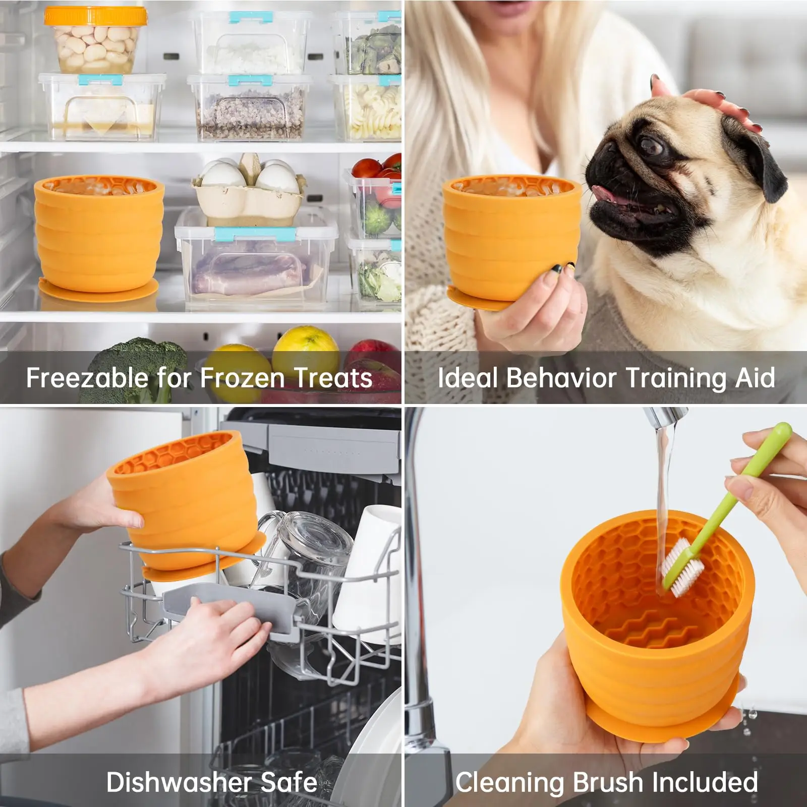 New Silicone Dog Slow Feeder Bowl with Honeycomb Lick Mat Slows Eating & Aids Anxiety Relief Dishwasher Safe & Freezer-Friendly
