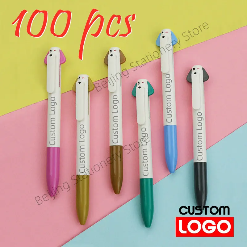 100pcs Customizable Plastic Dog Pens with Dual Ink and Promotional Advertising Custom Logo push action pen Ballpoint Pens Cute 5 100pcs lmv358idr soic 8 operational amplifiers op amps dual lw v r r op amp 250 na 5 5 v