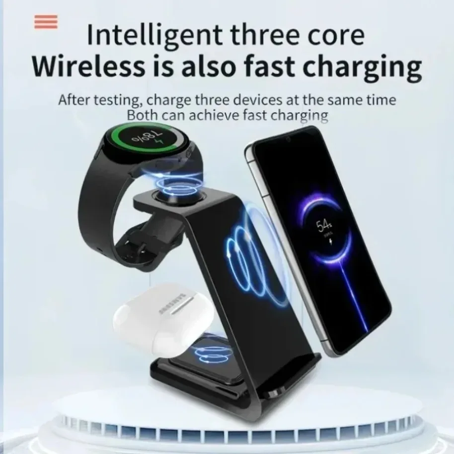VIKEFON 3 in 1 15W Fast Wireless Charger Stand For iPhone 17-12 Samsung S20 S21 Apple Samsung Galaxy 6 5 Watch 8 7 Fast Charging