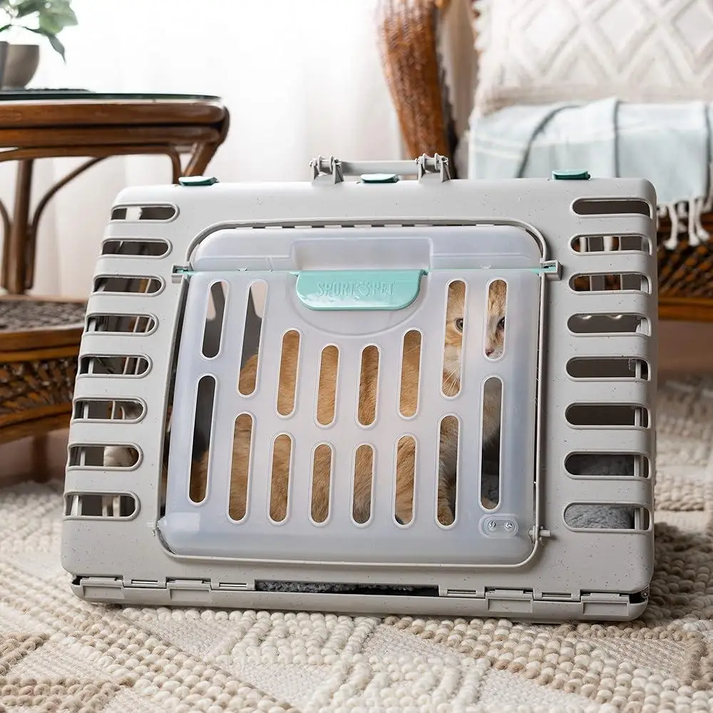 Foldable Cat Carrier Waterproof Pet Travel Carrier Collapsible Indoor Cat Home Front Door Design Removable Bed Easy Storage