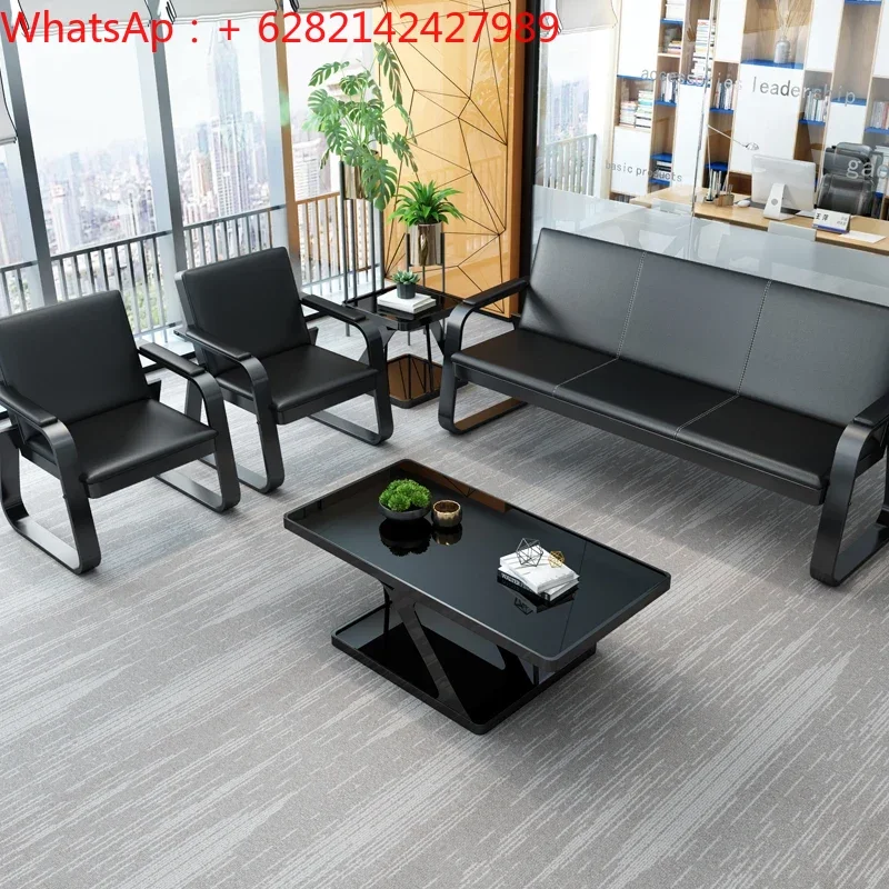 

Business office sofa: simple modern iron art three person sofa; reception office sofa; tea table table combination