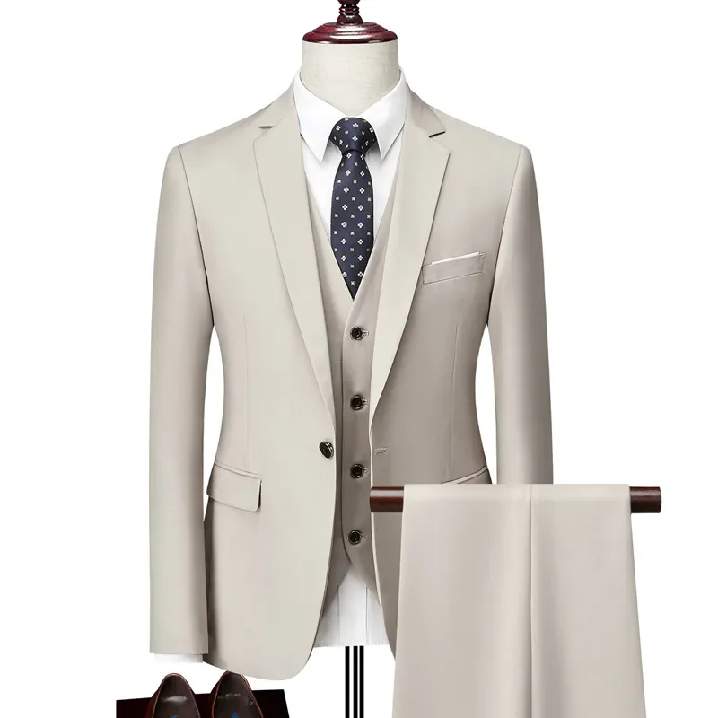 

3 Pcs Suits Set Blazers Jacket Pants Vest / 2023 Fashion New Men Casual Boutique Business Fit Slim Dress Formal Coat Trousers