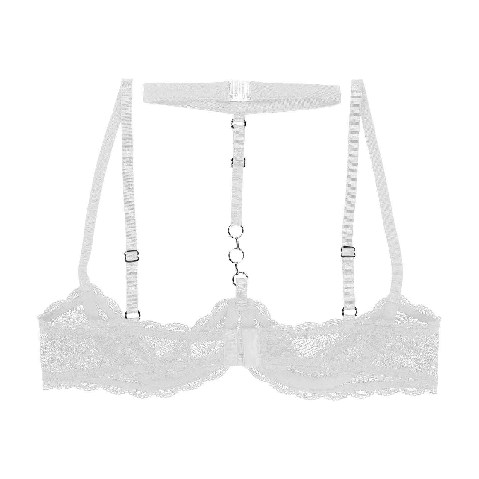 Lady See-through Soft Lace Open Cups Bra Exposed Nipples Halter Neck Underwire Brassiere Chest Brace Lingerie Nightwear erotic lingerie
