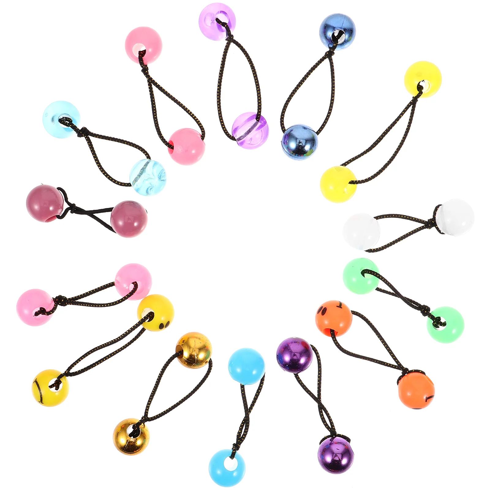 

Ponytail Double Bead Head Rope Colorful Kids Hair Ties with Balls Elastic Ribbons