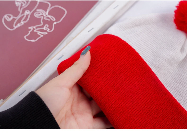 Männer Frauen Weihnachten Dekoration Farbe Blockieren Wolle Kappe Beanie Hut Halloween Gestreiften Rot Wolle Ball Kappe Gestrickte Kappe Heißer – Detail 15