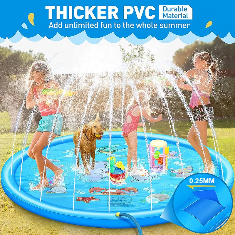 Inflatable Water Sprinkler Pad Water Sprinkler Pad Inflatable Water Mat Children Bathing Toys 100/170 CM Children Play Water Mat Summer Beach Inflatable Water Spray Pad Outdoor Game Toy Lawn Swimming Pool Mat Kids Toys