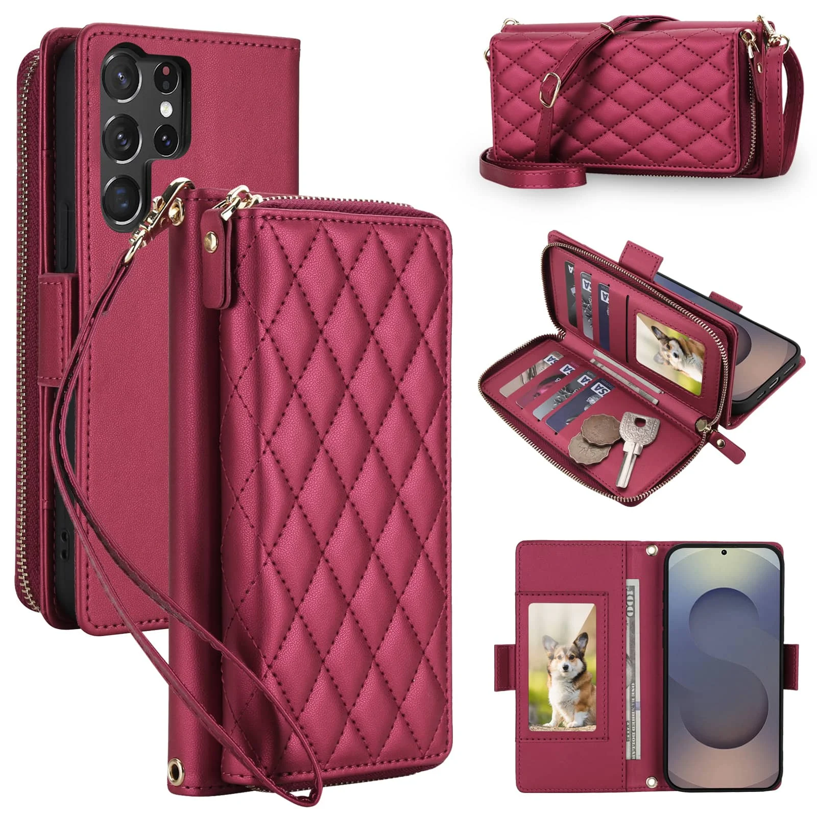 Crossbody Wallet Case with RFID Blocking and Zipper Purse - Card Holder Flip Cover