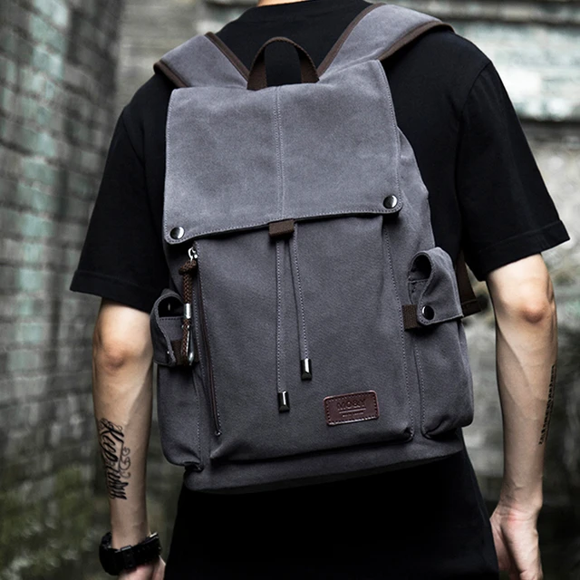 Mochila Vintage de lona con cuero para hombre, morral de viaje de gran  capacidad para ordenador portátil, impermeable, escolar, 2022 - AliExpress