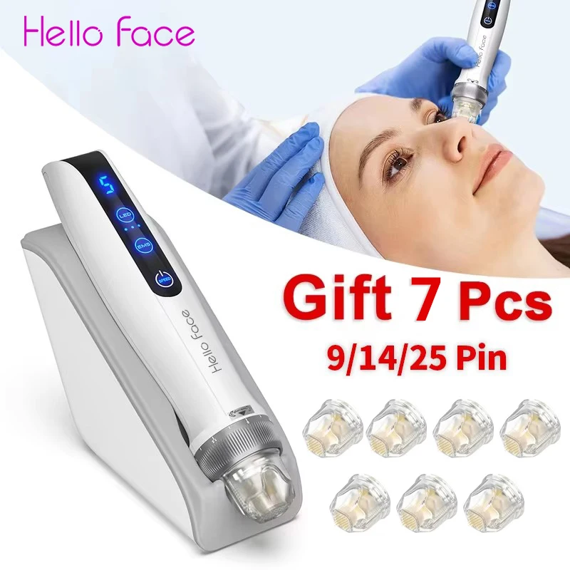 Hello Face Dr Pen Q2 with 7pcs Needle Electric Wireless EMS Microneedle Pen LED Red Blue Light Microneedling Skincare Device Microneedling Derma Pen