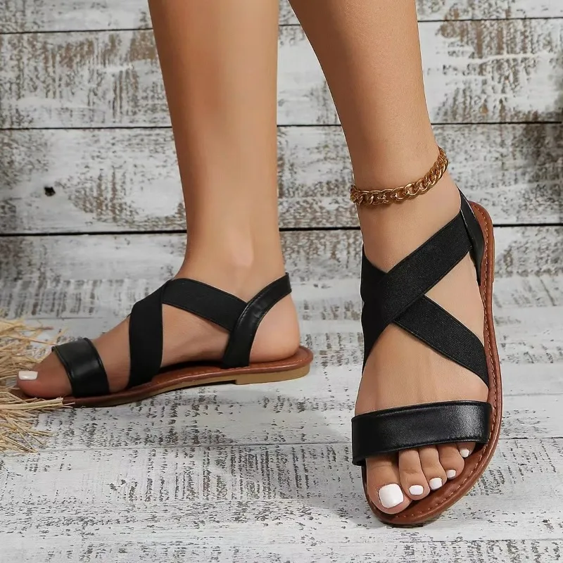 Sommer neue Damen flache römische Sandalen mit rutsch fester Gummis ohle Mode Damenschuhe