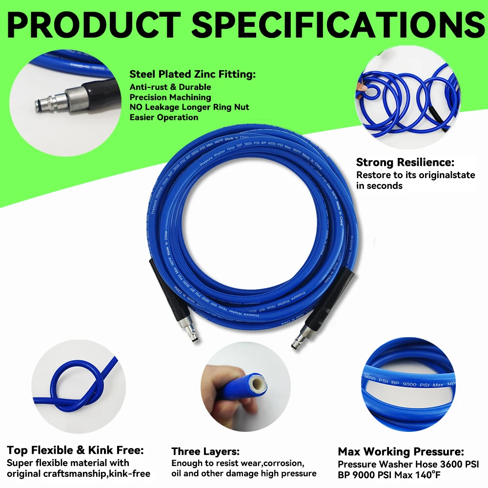 0.5~30M Super Flexible Kink Resistant Power Washer Hose, Car wash Pipe ,for some of Patriot/ Daewoo/Black & Decker/ Bort