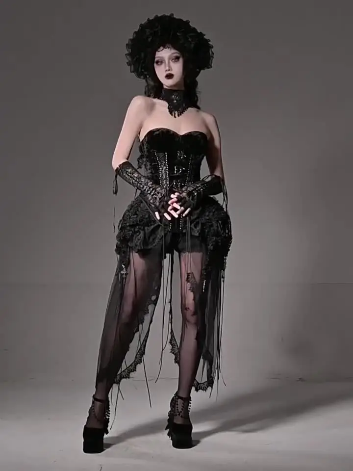 Original Goth Dark Girl Womens Fishbone Strap Birdcage Corset Top