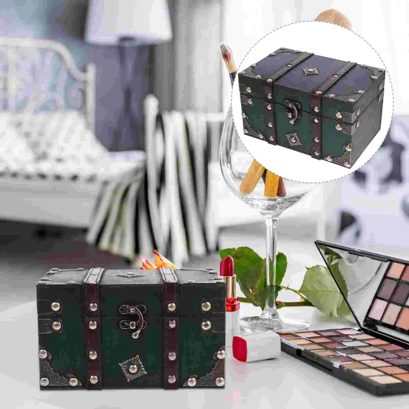 

Vintage Storage Box Retro Sundries Organizer Photo Prop Small Treasure Chest Emerald