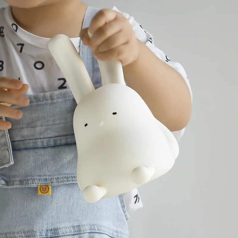 

Folded Ear Rabbit Baby Sleep Night Light Rechargeable Silicone Animal Lamp Touch Sensor Lighting Ornaments Holiday Party Gift