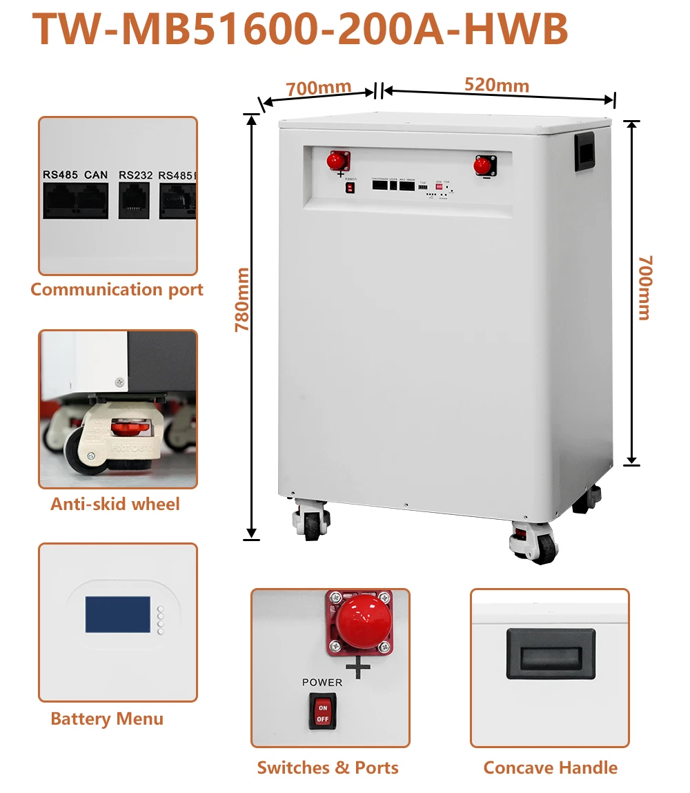 30KWh Powerwall 51.2V 600Ah LiFePO4 Battery Pack Buitl-in 300A BMS CAN RS485 Mon