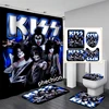 phechion Kiss Band 3D Print Waterproof Bathroom Shower Curtain Toilet Cover Mat Non-Slip Floor Mat (1/3/4Pcs) W74 3