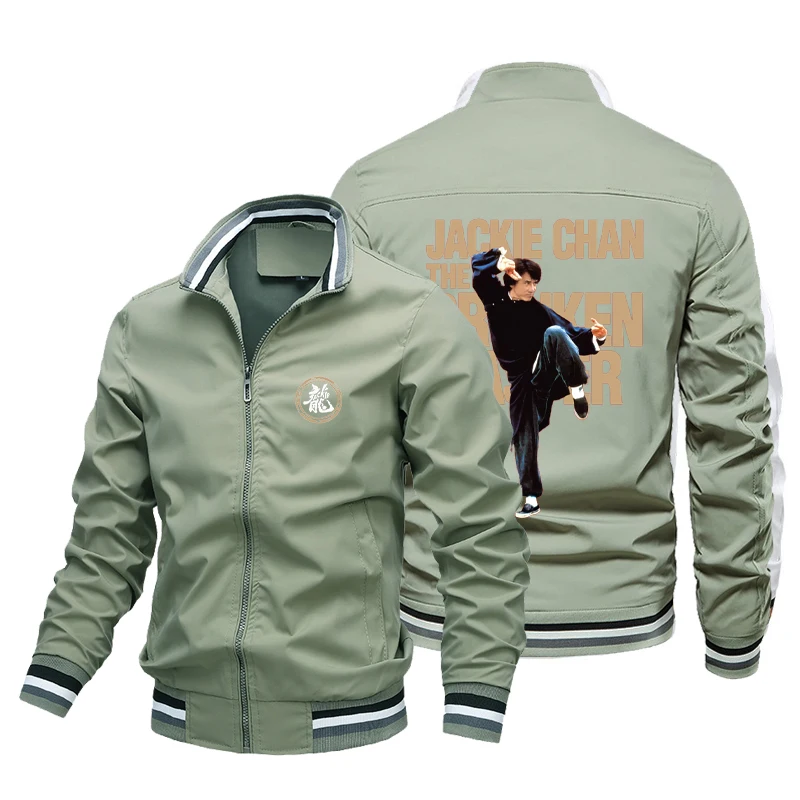 Chinese Kung Fu Pattern Printed Stand Collar Jacket Street Fashion New Men's Jacket College Zipper Jacket Basketball Jacket