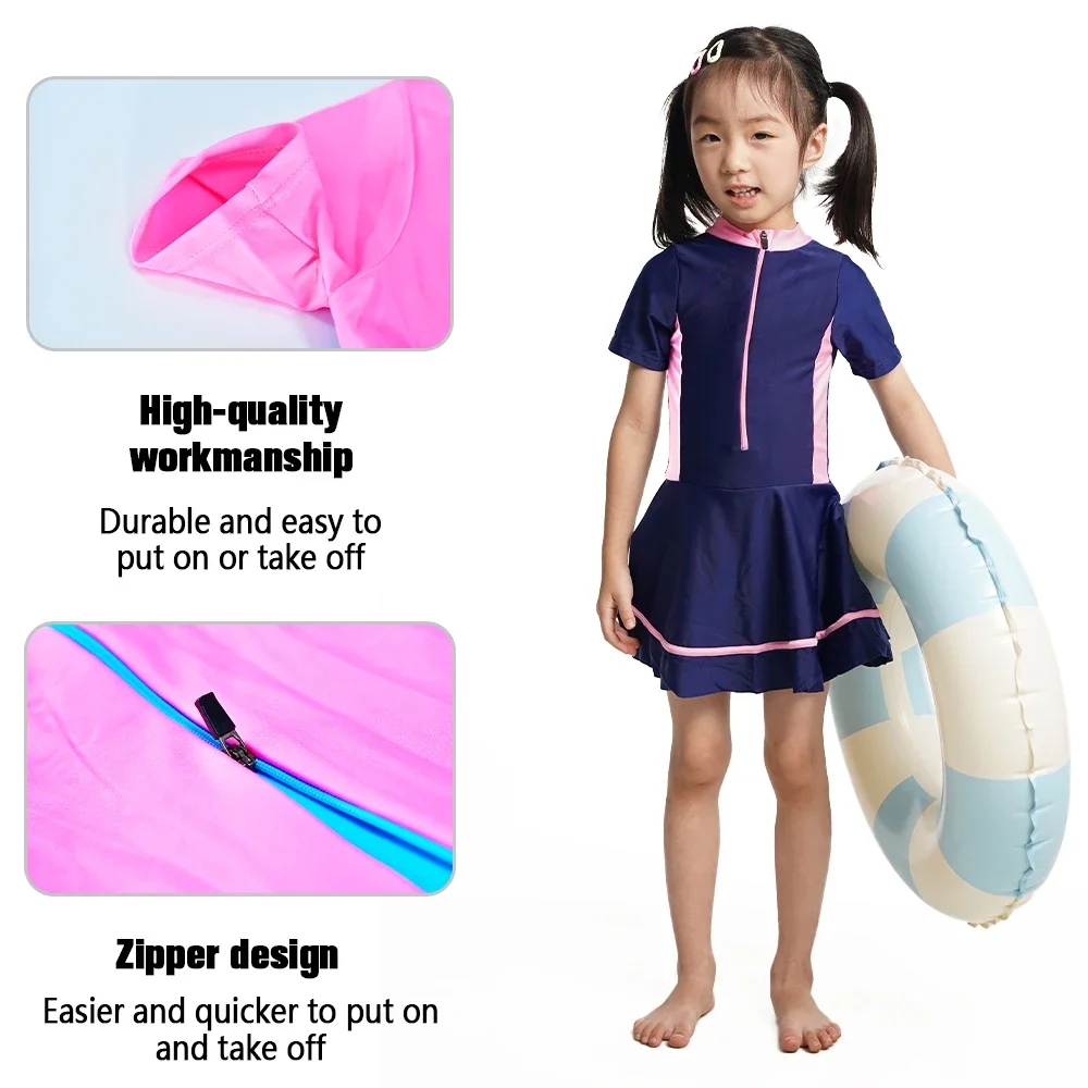 Girls One-Piece Swimwear Toddler Child Girls UPF50+ Short Sleeve for Beach Vacation Comfortable Bathing Suit Kids Age 1-12 Years