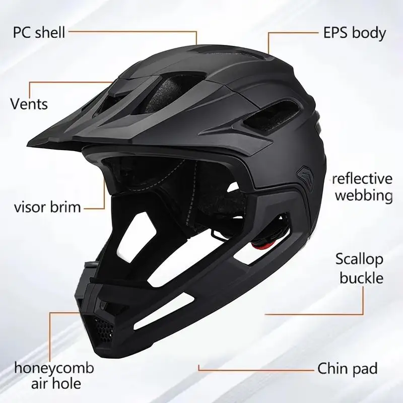 2025 Adult Bicycle Bike Helmet Full Face Detachable One-piece Motorcycle Riding Safety Full Face Helmet Head Protection