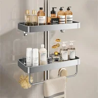 Aluminum Shower Shelf with Towel Rack Bathroom Shelf Without Drilling Soap Shampoo Holder Shower Tray Bathroom Organizer 1