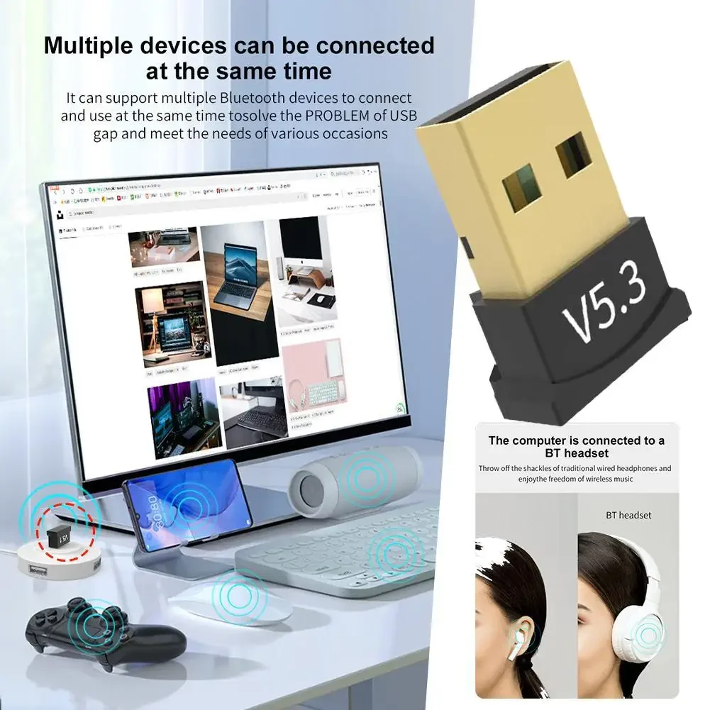 Bluetooth 5.3 USB Adapter for Computer PC Laptop