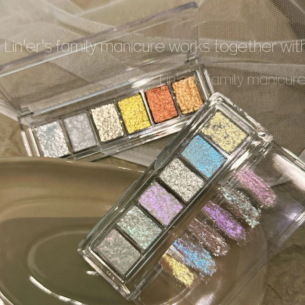 Solid Aurora Powder Palette for Nail Art Shimmering Pigment Opal Chrome Powder High Flash Rubbing Dust Manicure Supplies 6 Grids