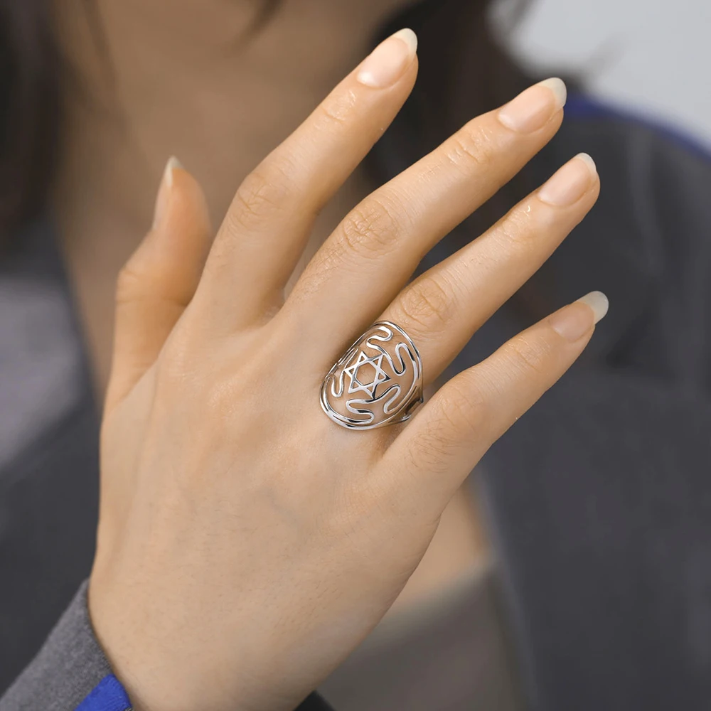 Dawapara Rad des Hekates Symbol Verstellbarer Ring Davidstern Religiöses Amulett Heidnische Göttin Wicca Geschenk Edelstahlschmuck – Detail 5