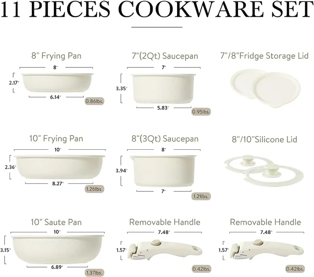 CAROTE 11pcs Pots and Pans Set,Nonstick Cookware Sets Detachable
